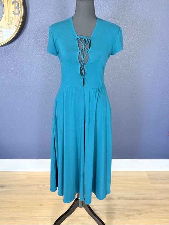 Reformation Dresses & Skirts - Reformation Teal Lace Up Short Sleeve Fit Flare Midi Dress | Large